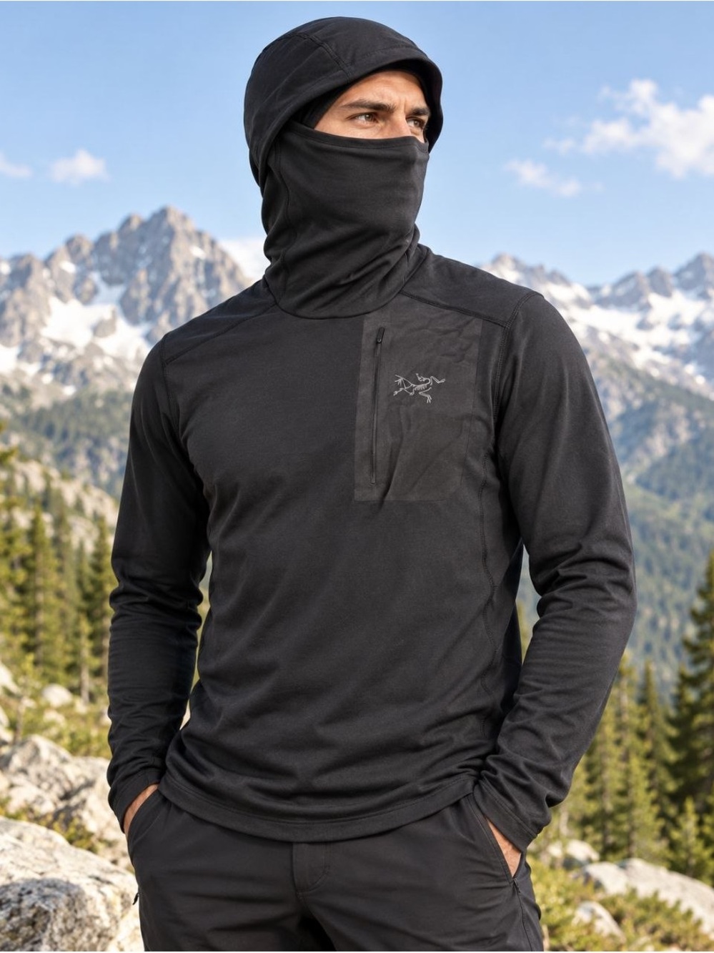 Arc'teryx Black Hooded Performance Pullover with Chest Zip - Picture 3 of 7
